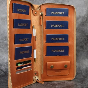Funda de cuero para pasaporte familiar con cremallera Cartera de viaje familiar Funda de cuero para pasaporte 3 Pasaporte familiar de cuero con capacidad para 4 6 8 10 2 Pasaporte personalizado 5