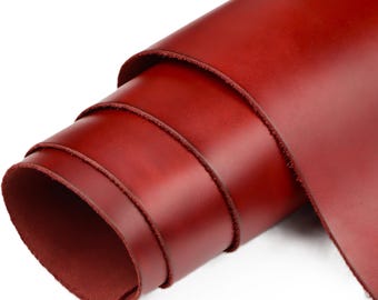 Red Full Grain Oil Tanned Genuine Leather Pieces, Square 1.8mm-2.0mm (5-6oz), Tooling Leather Thick Full Grain Cowhide Leather Craft wallets