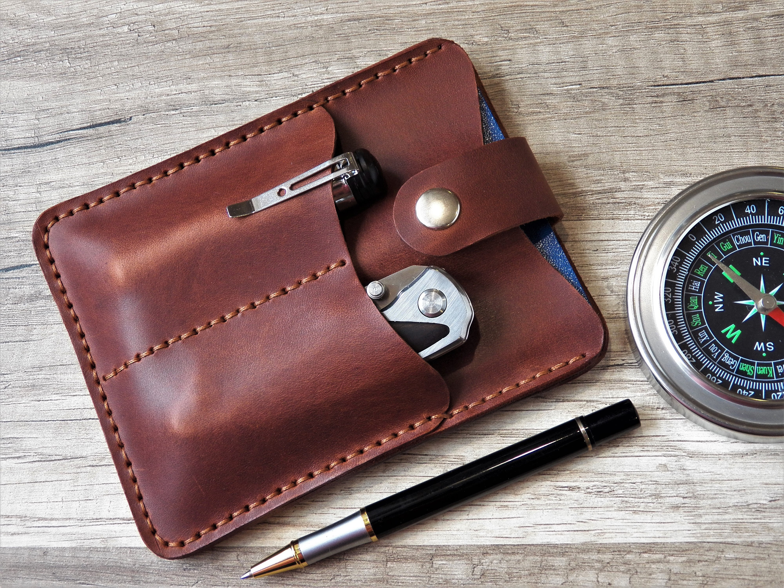 Mens leather wallet EDC pocket organizer Passport wallet Front Etsy