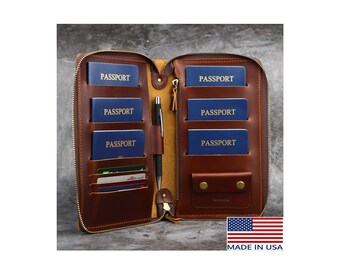 Family passport holder zipper 6 Family travel wallet leather passport holder leather family passport holds 4  8 10 2 personalized passport 5