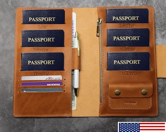 Family passport holder for 6 Family travel wallet personalized leather passport cover 4 8 10 2 document organizer personalized passport 5 7