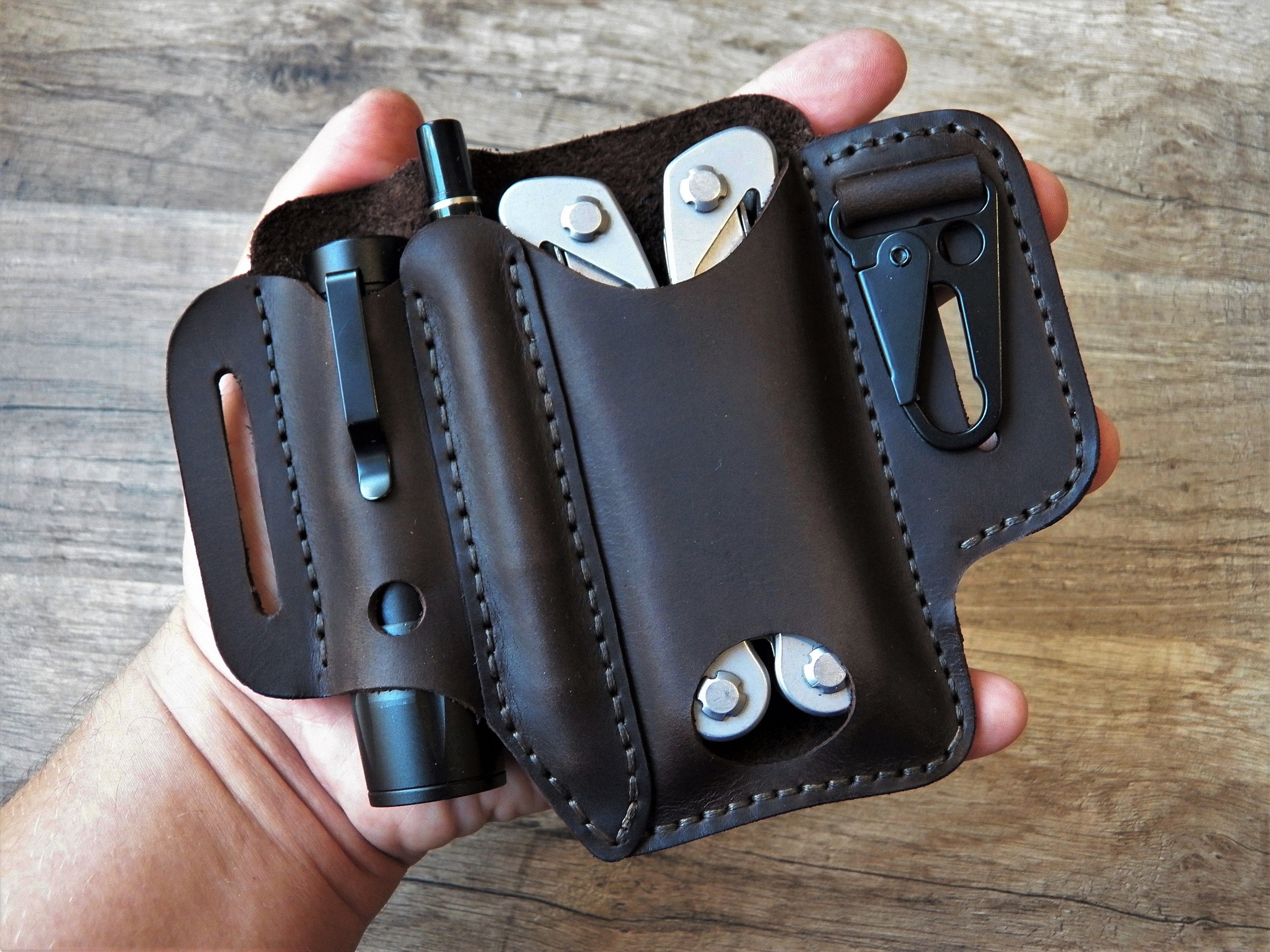EDC pouch Leatherman EDC organizer Leather pocket organizer Etsy