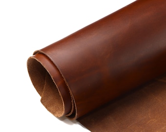Cognac Full Grain, pull-up Oil Tanned, Genuine Leather Pieces, Square 1.8mm-2.0mm (5-6oz) Brown Tooling Leather Thick Cowhide, scraps