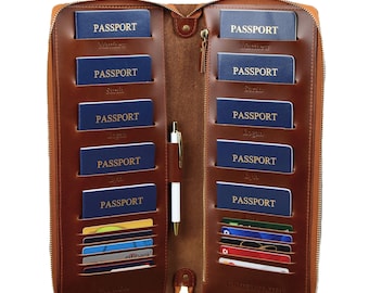 Family passport holder zipper, travel wallet, zipper passport cover leather family passport holds 4 6 8 personalized passport cover document