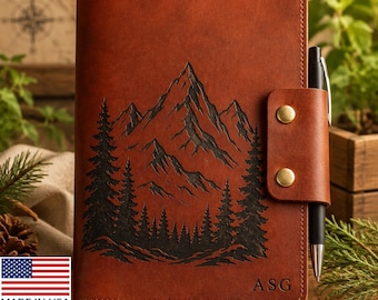 Leather Journal, Personalized Engraved A5 Notebook, Custom Name Initials Quote or Logo, Refillable Travel Journal for Men, Travel Diary