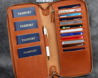 Family passport holder zipper, 2 Family travel wallet leather passport holder leather, family passport holds 3 4 personalized passport 5