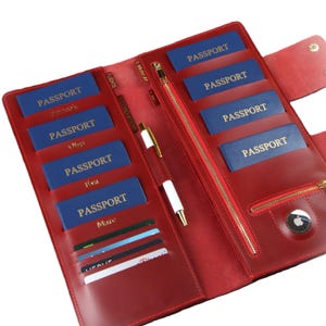 Porta pasaporte familiar 4 Cartera de viaje familiar Funda de cuero roja para pasaporte 4 Pasaporte familiar de cuero con capacidad para 8 10 pasaportes personalizados AirTag