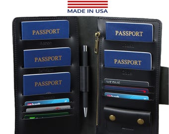 Family passport holder 5 Family travel wallet leather passport cover leather family passport holds 4 6 8 10 personalized passport organizer