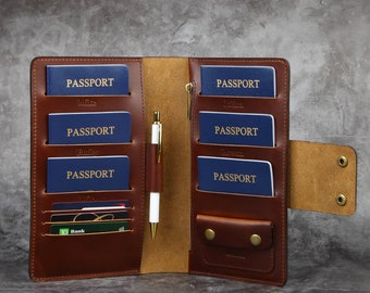 Familienpassinhaber Familienreisebrieftasche Lederpasshalter Leder Familienpass hält 4 6 8 10 2 personalisierter Reisepass-Veranstalter