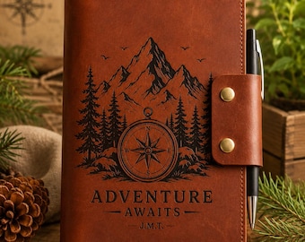 Refillable Leather Journal, Personalized Engraved A5 Notebook, Custom Hiking Travel Journal for Men, Adventure Diary, Gift for Him, USA Made