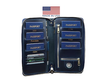 Family passport holder zipper airTag  leather Family travel wallet zipper 6 passport cover leather family passport holds 4 8 10 personalized