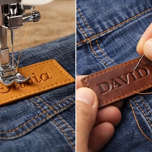 Personalised Leather Patch handmade tags custom sewing labels leather name tag Personalized label handmade Handbag Branding garment branding image 3
