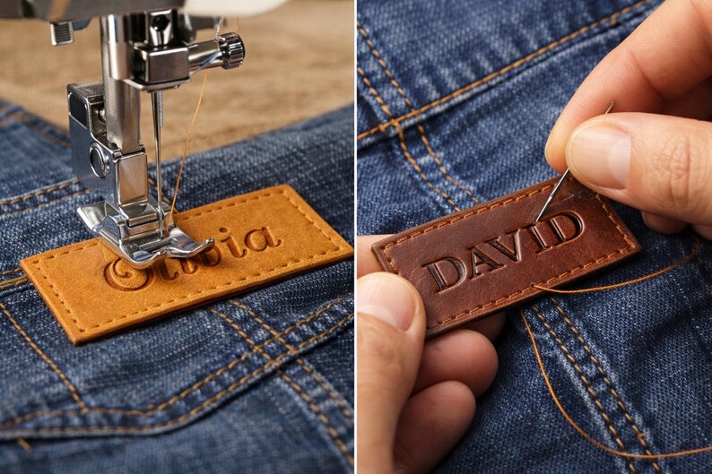 Personalised Leather Patch handmade tags custom sewing labels leather name tag Personalized label handmade Handbag Branding garment branding image 3