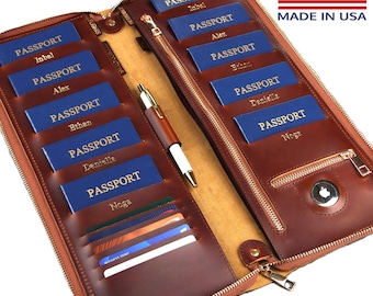 Family passport holder 4-12 Travel wallet for women leather passport AirTag Personalized Travel wallet for men organizer 5 6 8 leather pouch