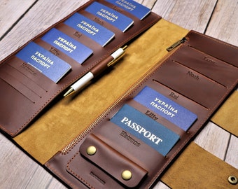 Family passport holder 10 personalized Leather Family travel wallet 4 Passport holdes 6 8 12 document organizer brown passport wallet 5 7