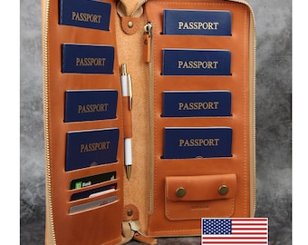 Family passport holder zipper Family travel wallet leather passport cover 3 leather family passport holds 4 6 8 10 2 personalized passport 5