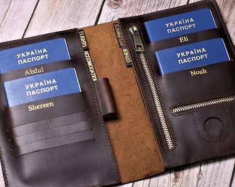 Travel wallet Family passport holder leather passport holder leather family passport holds 4 6 8 10 2 personalized passport organizer black