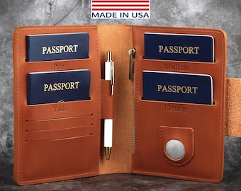 Family passport holder 4 airTag slot document travel wallet airTag passport leather family passport 5 6 8 personalized passport organizer 10