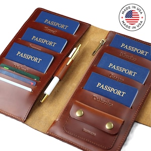 Personalized Leather Passport Holder, Custom Family Travel Wallet for 4, Handmade Passport Cover with Air tag, Family Travel Gift organizer