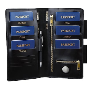 Funda de cuero para pasaporte familiar, 5 unidades, para viajes familiares, para pasaporte familiar, con capacidad para 4, 6, 8 y 10 pasaportes personalizados, AirTag 7