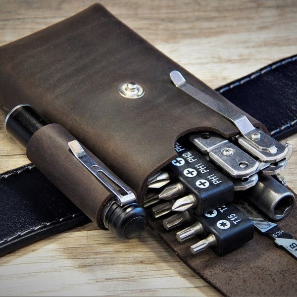 EDC pouch Leatherman EDC organizer Leather pocket organizer Multitool belt pouch EDC wallet Multitool Sheath edc belt organizer Flashlight