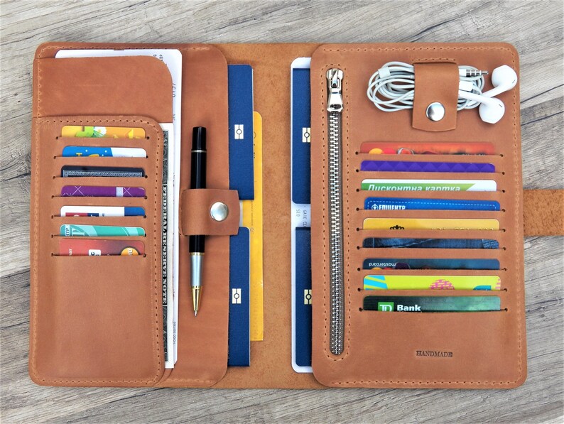 Travel Wallet Organizer Leather Passport Wallet Mens Holder Etsy