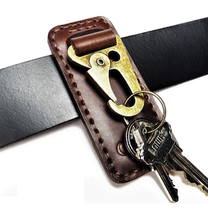 Full grain leather belt key holder / distressed leather belt hook