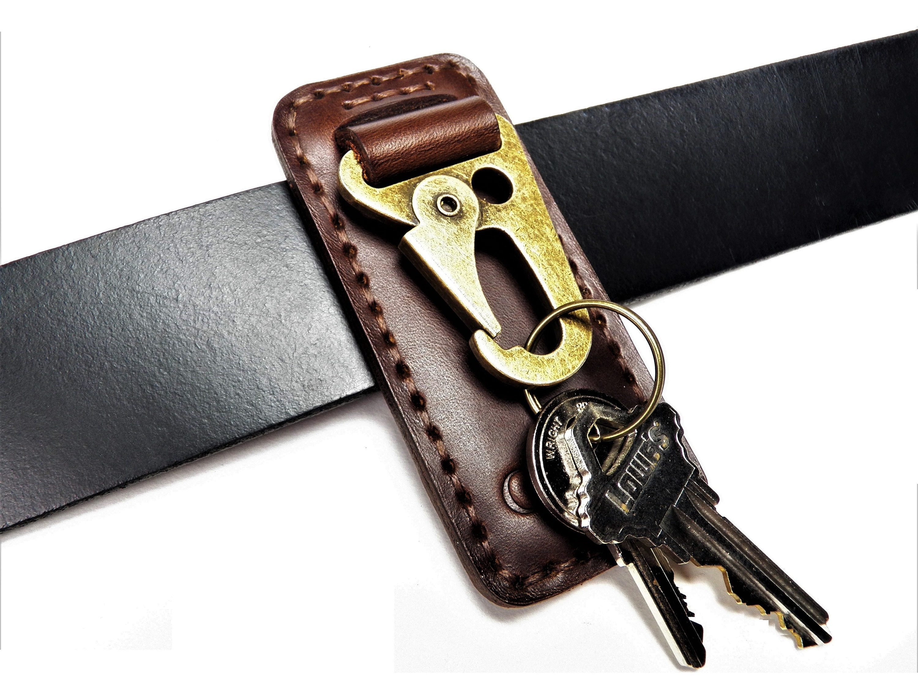 K017 Key Chain Handmade Genuine Leather Car Home Key Ring Strap Holder with  Belt Loop Clip for Keys, Size L - Coffee Wholesale