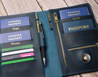 Family passport holder airTag Family travel wallet leather passport holder leather family passport holds 4 6 8 10 2 personalized passport