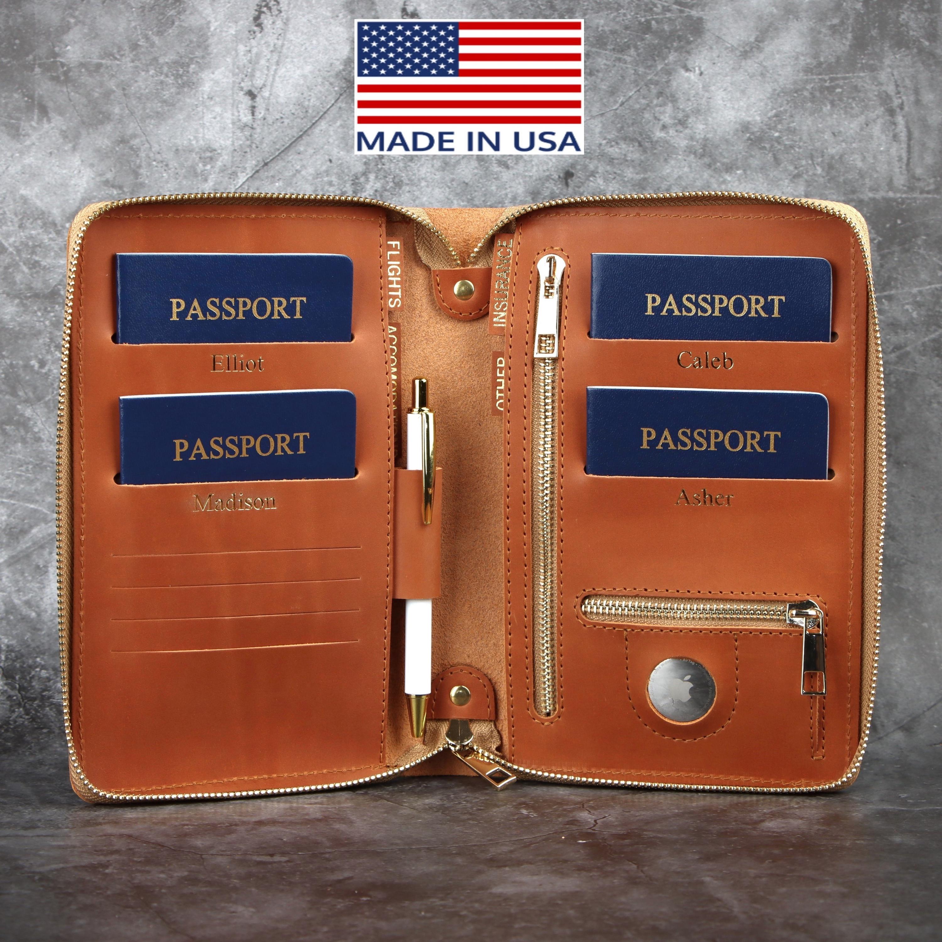 Travel wallet zipper Family passport holder zipper airTag Family 6 passport cover leather family passport holds 4 8 10 personalized passport