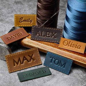 Leather name patch, Leather name tag, Custom leather patch Stitch on patch  Personalized leather patch Stitch on leather tag leather label