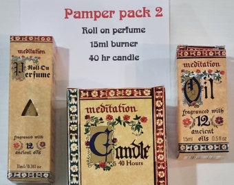Meditation range perfume roll on 40 hour candle 15ml burner oil pamper pack 2