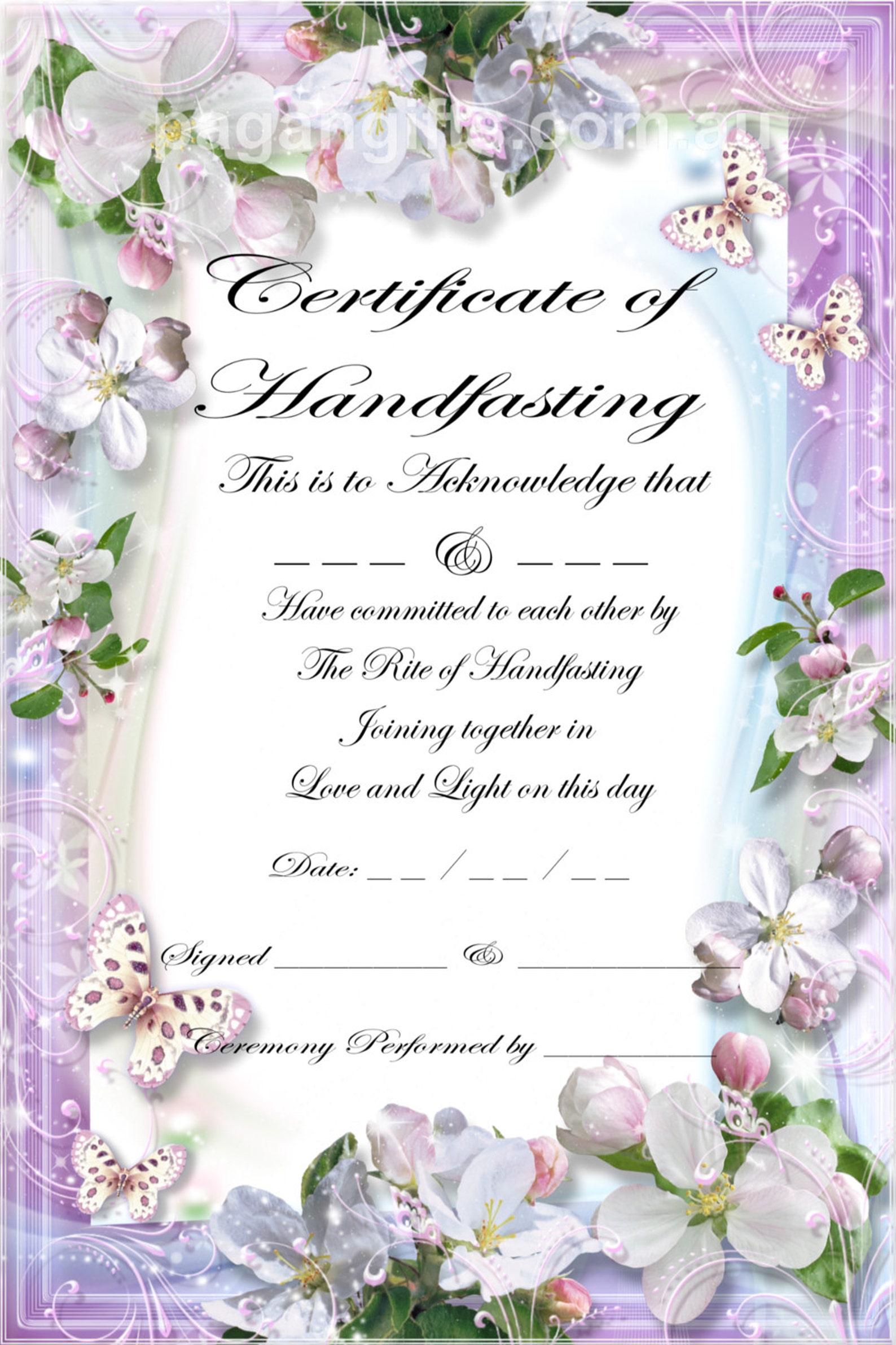 Handfasting Certificate Wedding Marriage Parchment Wicca Pagan Hand