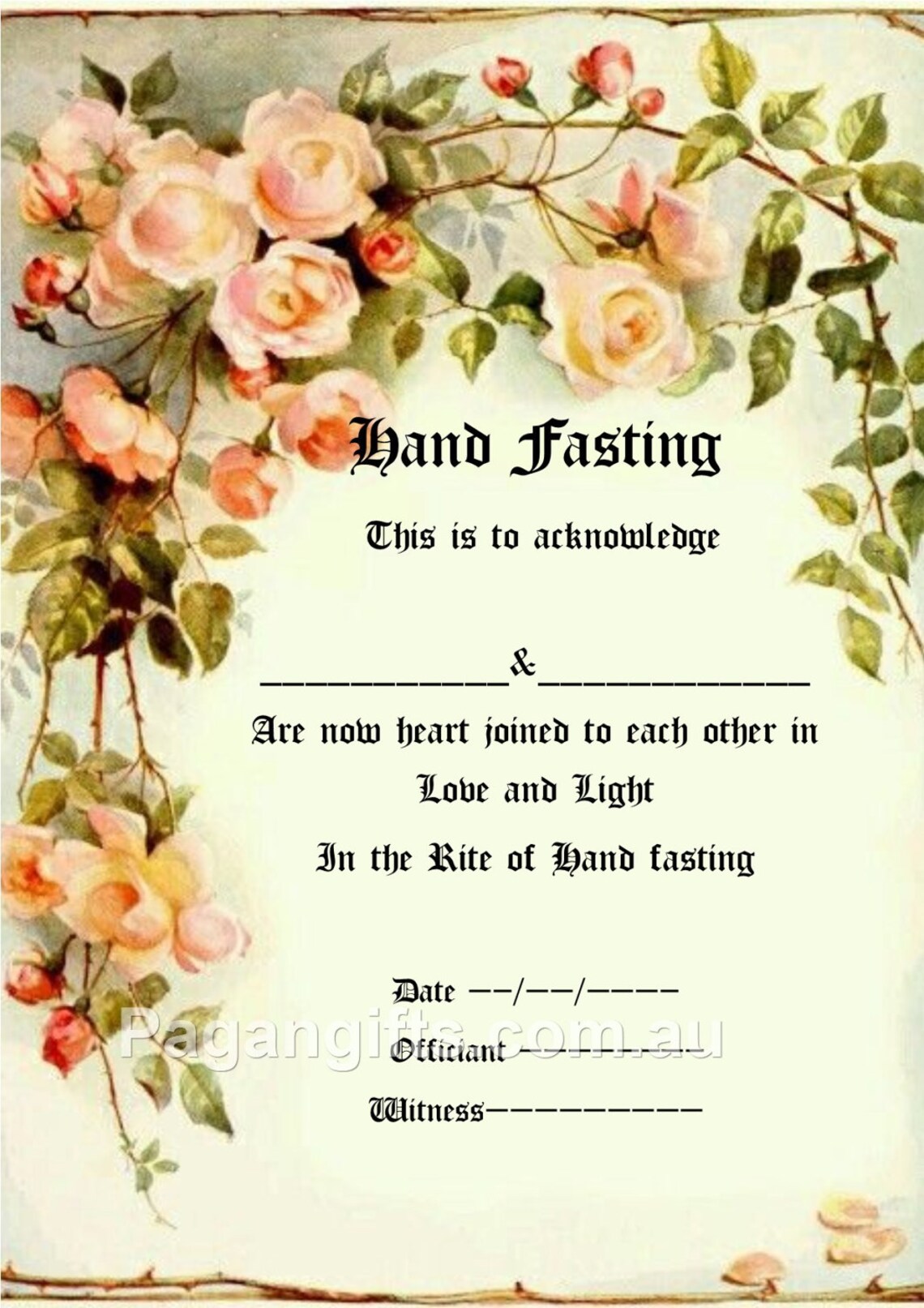 Handfasting Certificate Wedding Marriage Parchment Wicca Pagan Hand ...