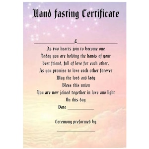 Handfasting certificate wedding marriage parchment wicca pagan hand fasting Rainbow download