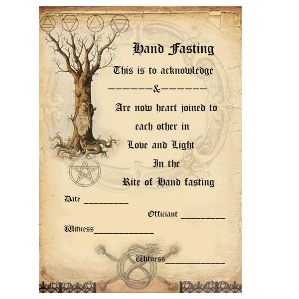 Handfasting certificate wedding marriage parchment wicca pagan hand fasting Tree of life download