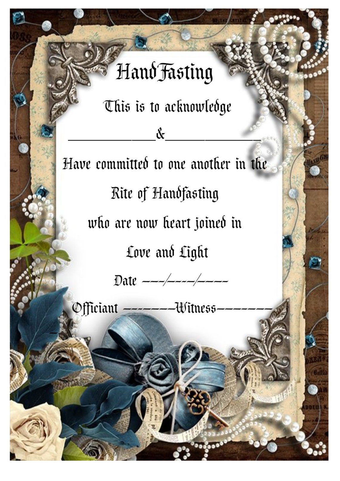 Handfasting Certificate Wedding Marriage Parchment Wicca Pagan Hand