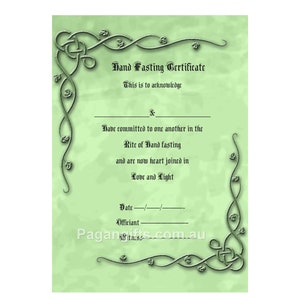 Handfasting certificate wedding marriage parchment wicca pagan hand fasting Celtic