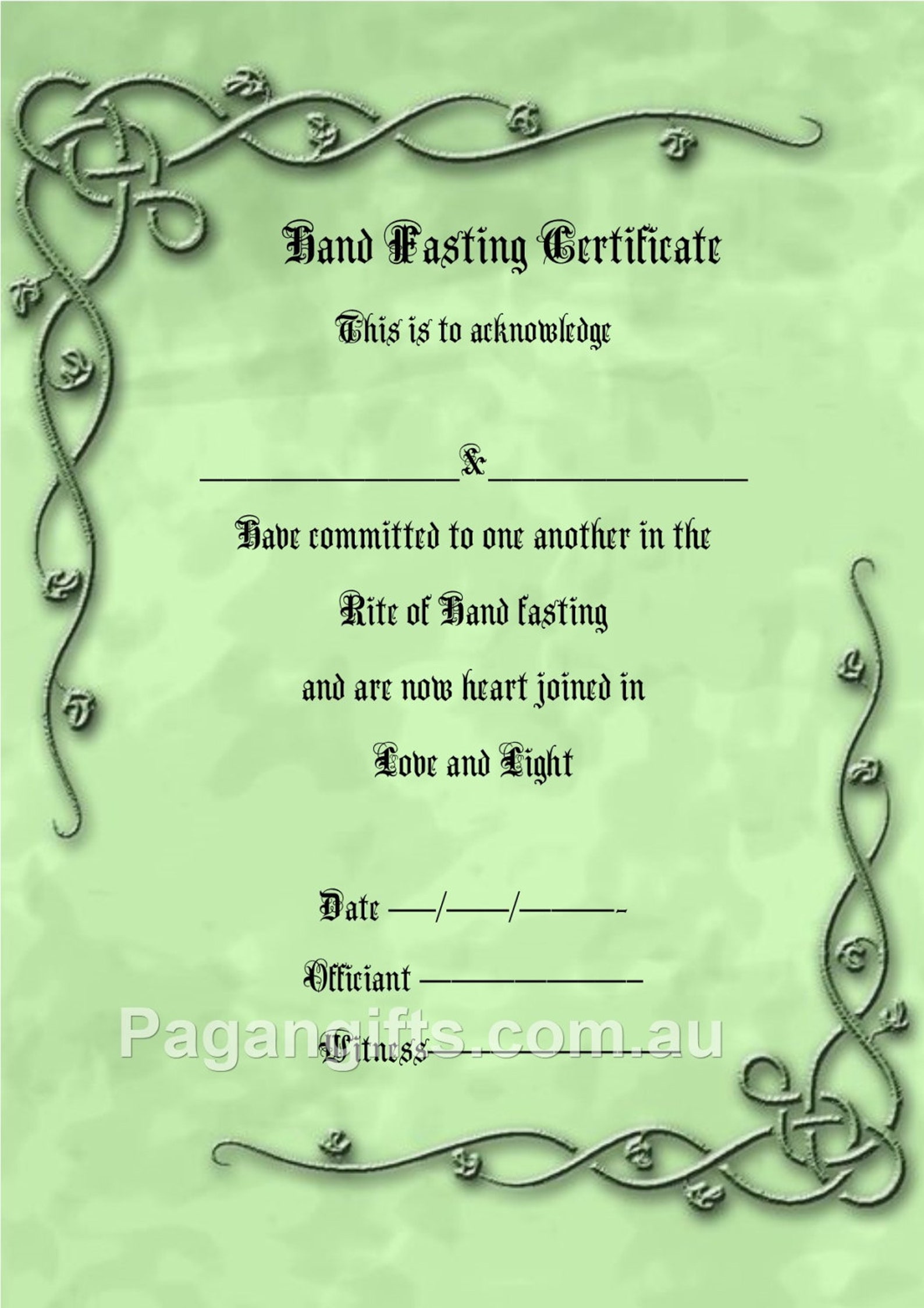 Handfasting Certificate Wedding Marriage Parchment Wicca Pagan Hand