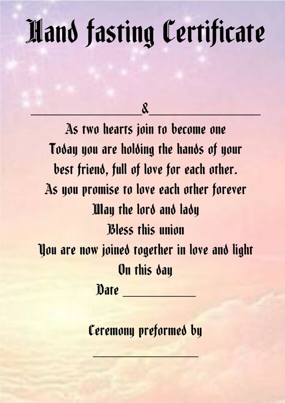 Handfasting Certificate Wedding Marriage Parchment Wicca Pagan Etsy