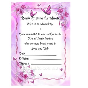 Handfasting certificate wedding marriage parchment wicca pagan hand fasting Butterfly