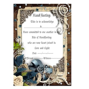 Handfasting certificate wedding marriage parchment wicca pagan hand fasting Blue