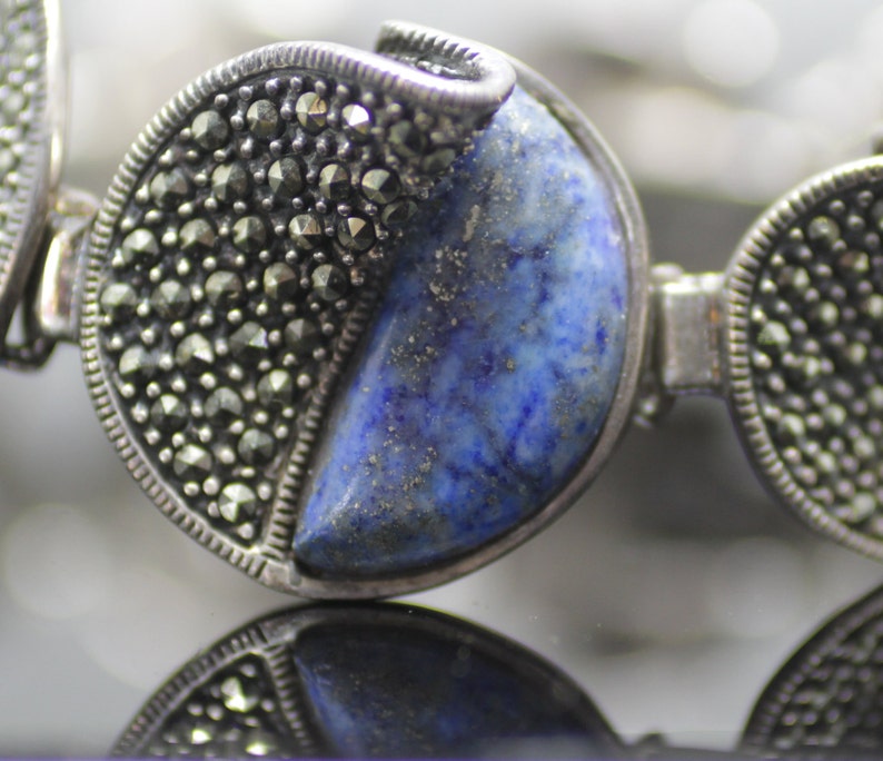 925 Sterling Silver Lapiz Lazuli /& Hematite Bracelet