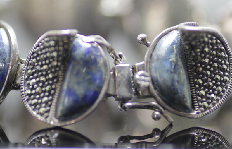 925 Sterling Silver Lapiz Lazuli /& Hematite Bracelet