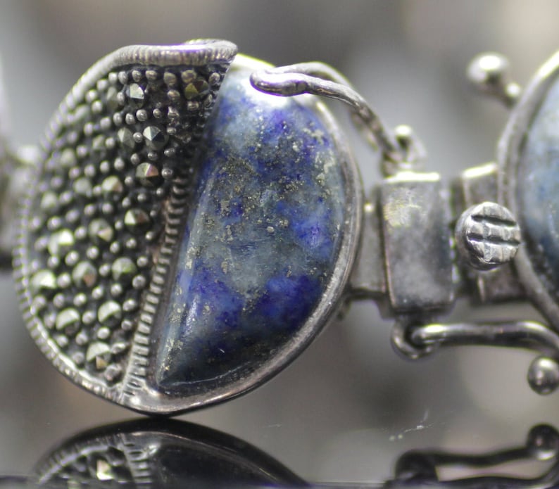 925 Sterling Silver Lapiz Lazuli /& Hematite Bracelet