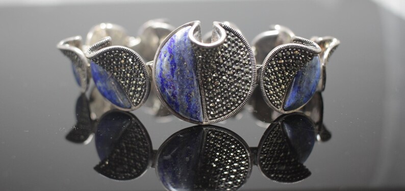 925 Sterling Silver Lapiz Lazuli /& Hematite Bracelet