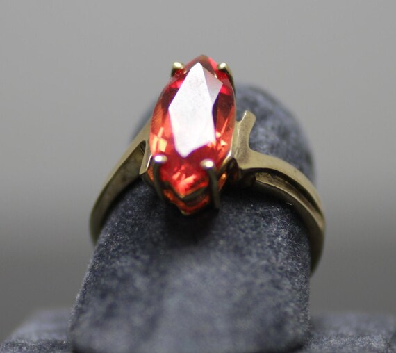 10k Gold Ring W Red Marquise Stone Etsy