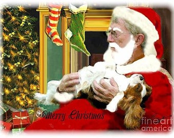 Cavalier King Charles Spaniel Christmas greeting  with SANTA Claus