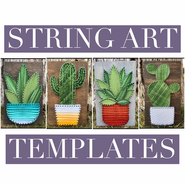 DIGITAL Bundle of 4 Plant String Art Templates, Print File, Plant SVG File