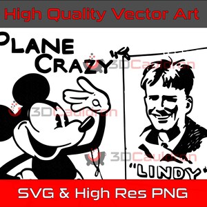 Flugzeug verrückt Poster Silhouette SVG PNG Mickey Public Domain Steamboat Willie Mouse Vektor Kunst 1928 Clipart Datei Cricut Glowforge geschnitten Datei